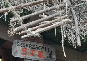 Napis umieszczony pod dachem: Zeskrzacam się