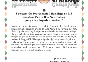 Podziękowania dla przedszkola