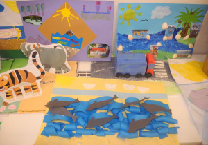 Prace plastyczne dzieci przedstawiające wspomnienia z wkacji