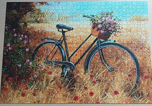 Puzzle 1000 elementów-rower z koszem kwiatów w kłosach żyta