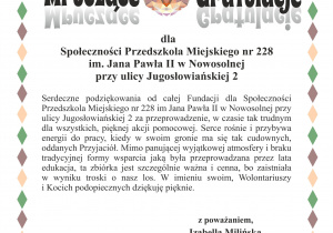 Podziękowania dla przedszkola