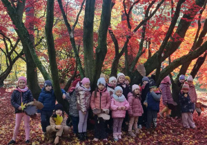 Zdjęcie grupowe Jabłuszek pod pięknym czerwonym klonem